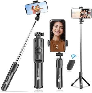 Tygot Bluetooth Extendable Selfie Sticks with Wireless Remote and Tripod Stand, 3-in-1 Multifunctional Selfie Stick with Tripod Stand Compatible with...